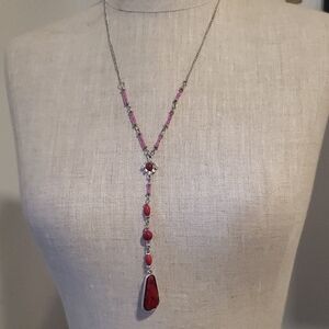 C 1946 Silver and Pink-Red Necklace
